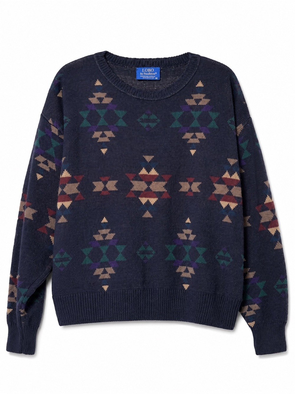 Vintage Lobo Pendleton Southwestern Aztec Cotton Knit Sweater USA Men's M